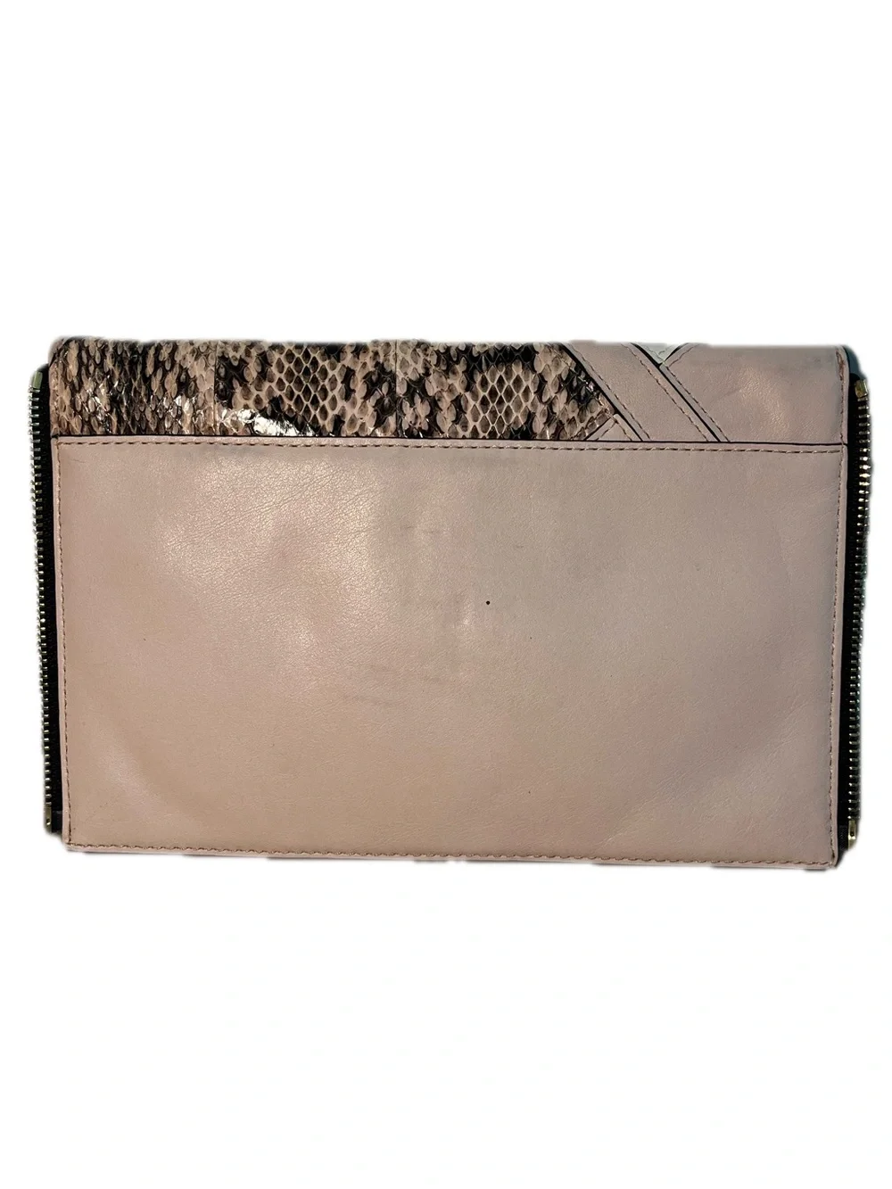 Diane Von Furstenberg Evening Clutch Beige off pink Snake-Texture Leather Clutch